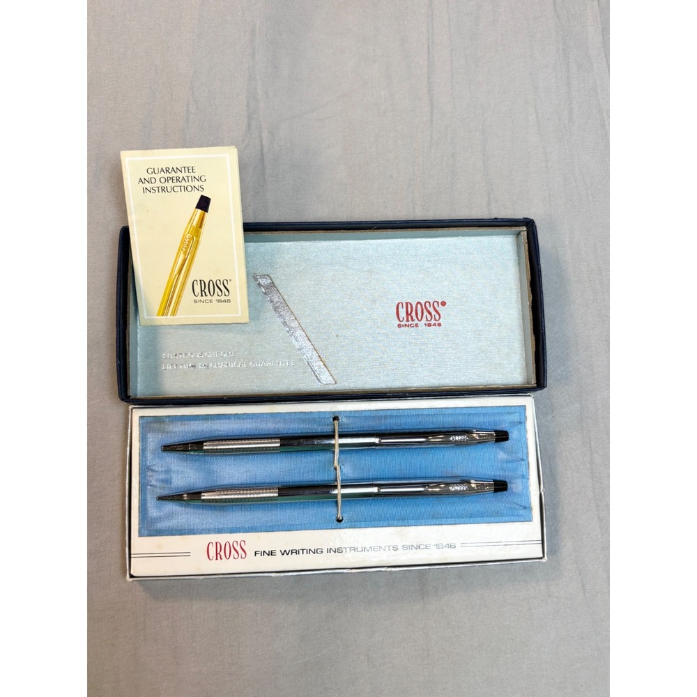 Vintage Cross Century Lustrous Chrome Ballpoint Pen and Pencil Set black ink